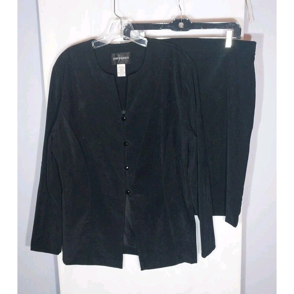 John Roberts Velvet Skirt Suit Sz 16 Black Embellished Jacket Career Church